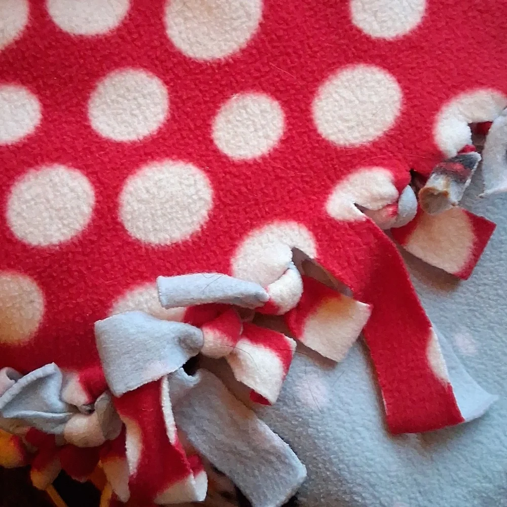 Snowman/polka dot reversable baby blanket/throw with Cut Fringe